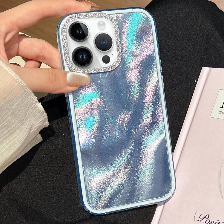 Funda 3 en 1 con diseño de arena movediza y marco de diamante para iPhone 12 Pro Max (azul)