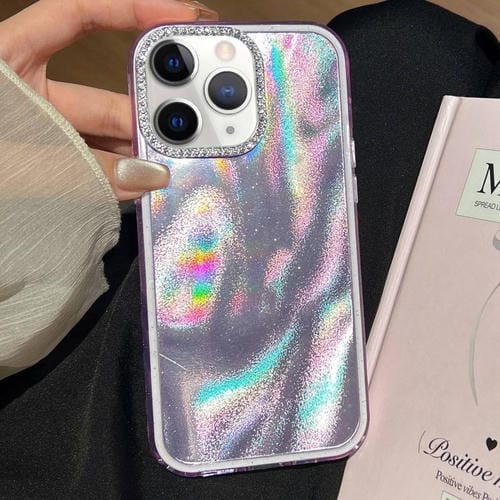 Funda 3 en 1 con diseño de arena movediza y marco de diamante para iPhone 11 Pro Max (morado)