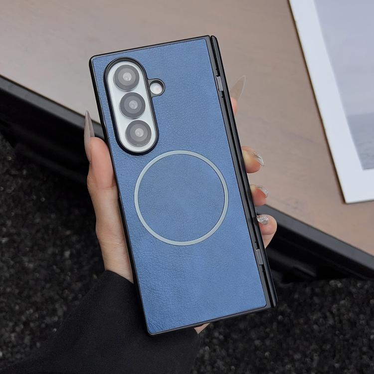 Funda plegable de cuero con textura Crazy Horse Magsafe para Samsung Galaxy Z Fold7 (azul)