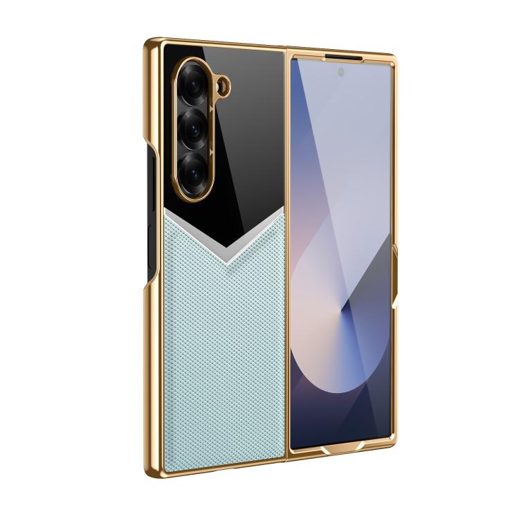 Funda plegable de cuero con contraste integrado para Samsung Galaxy Z Fold5 5G (azul cielo)