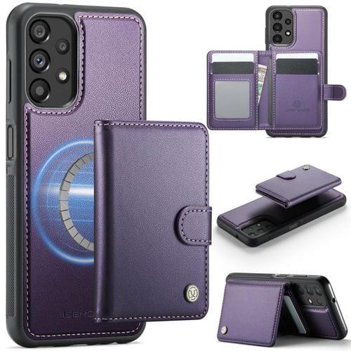 Funda de cuero con hebilla magnética RFID para Samsung Galaxy A13 4G / 5G / A04s JEEHOOD J09 (morado)