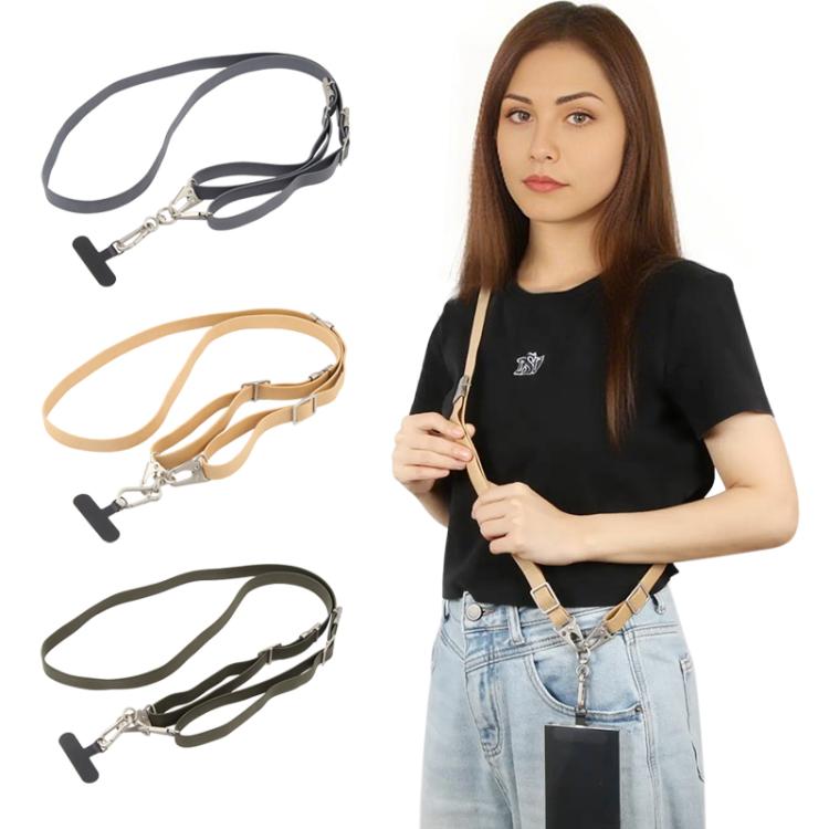 Type-C to Type-C Data Charging Cable Crossbody Phone Long Flat Lanyard(Khaki)