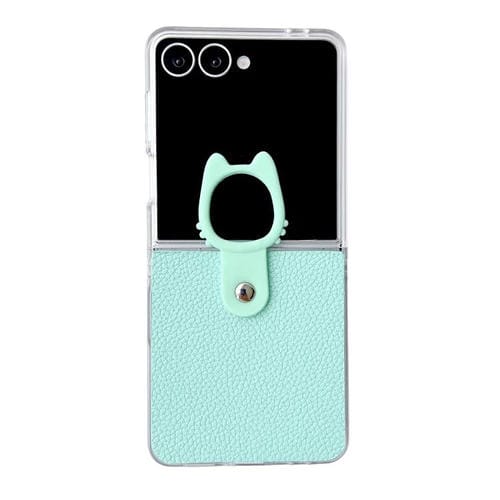 Funda de poliuretano termoplástico (PU) y policarbonato con marco transparente y soporte para anillo para Samsung Galaxy Z Flip5 5G (verde menta)