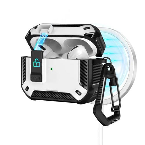 Estuche magnético MagSafe de dos colores para AirPods Pro 2 con soporte y cierre de seguridad (negro y blanco)