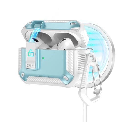 Estuche magnético MagSafe de dos colores para AirPods Pro con soporte y cierre de seguridad (blanco y azul)