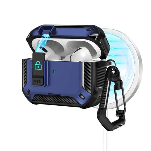 Estuche magnético MagSafe de dos colores para AirPods Pro con soporte y cierre de seguridad (negro y azul)