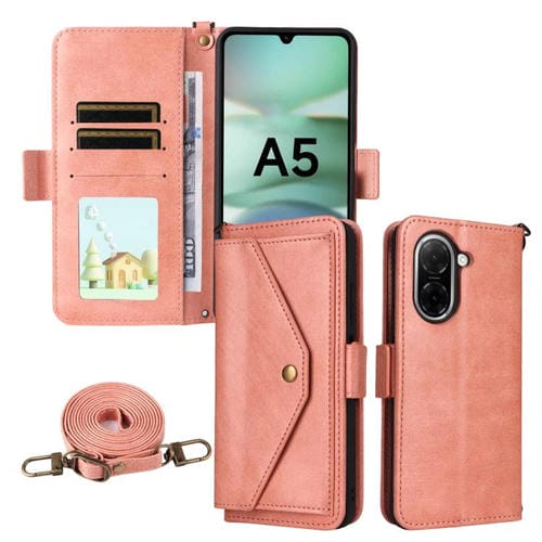 Funda de piel de vacuno cruzada con ranuras para múltiples tarjetas para Redmi A5 4G (173,3 mm) (rosa)
