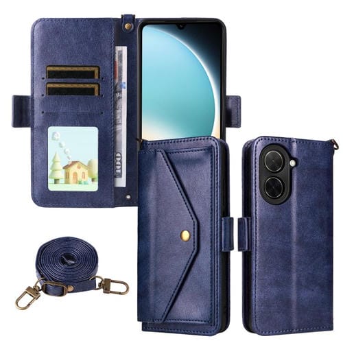 Funda de piel de vacuno cruzada con ranuras para tarjetas para Xiaomi Poco C71 / Redmi A5 4G (171,7 mm, azul)