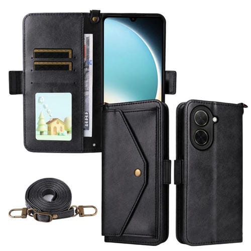 Funda de piel de vacuno cruzada con ranuras para tarjetas para Xiaomi Poco C71 / Redmi A5 4G (171,7 mm) (negro)