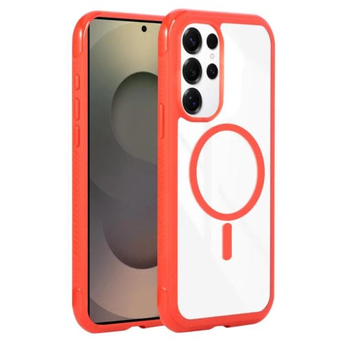 Funda magnética MagSafe transparente con borde liso para Samsung Galaxy S25 Ultra/S24 Ultra 5G (roja)