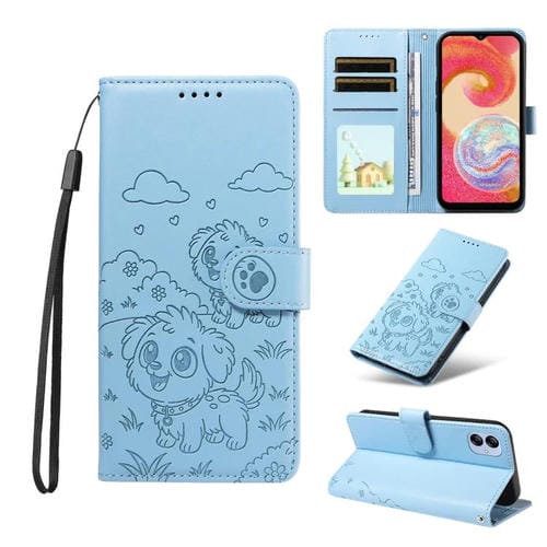 Funda de cuero tipo billetera con bloqueo RFID para Samsung Galaxy A04e 4G/F04 (azul cielo)
