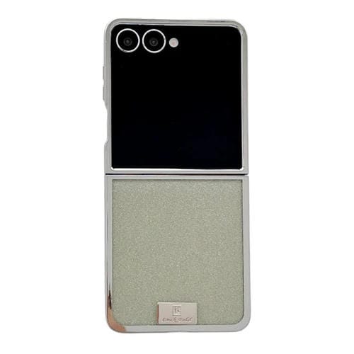 Funda para Samsung Galaxy Z Flip6 con marco chapado, papel brillante y placa de identificación de cobertura completa (verde)
