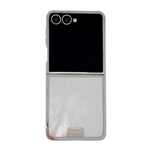 Funda para Samsung Galaxy Z Flip5 con marco chapado, papel brillante y placa de identificación de cobertura completa (plata glaciar)