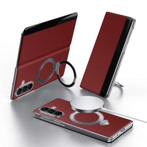 Funda de cuero con soporte magnético MagSafe y ventana SULADA Smart View para Samsung Galaxy Z Fold7 5G (roja)