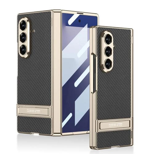Funda de cuero magnética Triumph Phantom integrada GKK con soporte para Samsung Galaxy Z Fold7 5G (fibra de carbono)