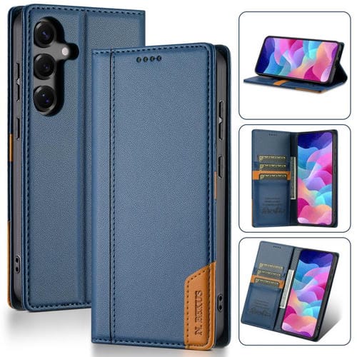 Funda de cuero con tapa magnética y costuras RFID para Samsung Galaxy S23 FE 5G N.BEKUS P3 (azul)