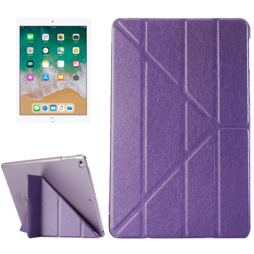 Funda de Cuero para iPad 9.7 (2018) y iPad 9.7 (2017) y iPad Air con Tapa de Deformación Horizontal y Textura de Seda (Púrpura)