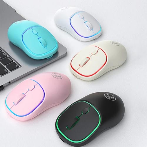 Ratón Inalámbrico Recargable Imice W-618 4 Botones 1600 DPI 2.4Ghz Bluetooth Silencioso para Computadora PC Laptop (Azul)