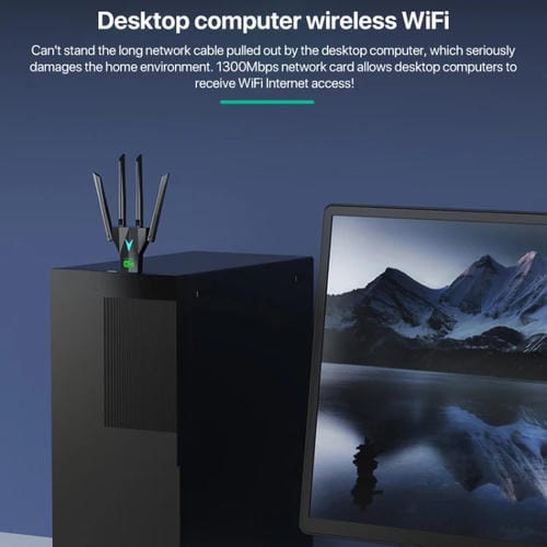 Tarjeta de Red Inalámbrica 5G USB Banda Dual Gigabit Receptor WIFI 1300 Mbps