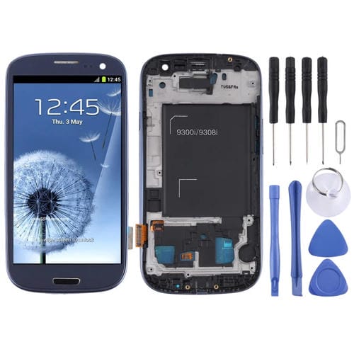 Schermo LCD Super AMOLED Samsung Galaxy S3 i9300 con Cornice (Blu)