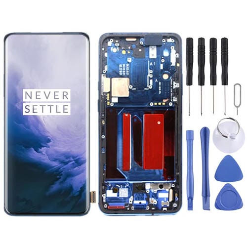 Para el montaje completo del digitalizador OnePlus 7 Pro con marco de pantalla LCD OEM (azul)