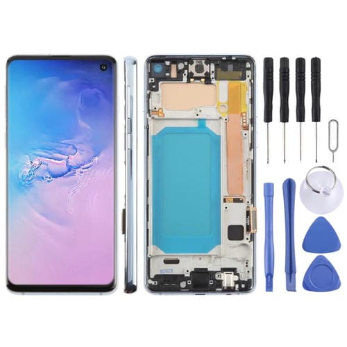 Pantalla LCD TFT de 6,05 pulgadas para Samsung Galaxy S10 4G SM-G973F, digitalizador completo con marco, sin identificación de huellas dactilares (azul)