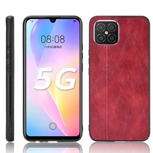 Para Huawei nova 8 SE Patrón de vaca de costura a prueba de golpes Piel PC + PU + TPU Funda (Rojo)