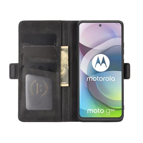 Para Motorola Moto G 5G Estuche de cuero abatible horizontal con hebilla magnética de doble cara con soporte, ranuras para tarjetas y billetera (negro)