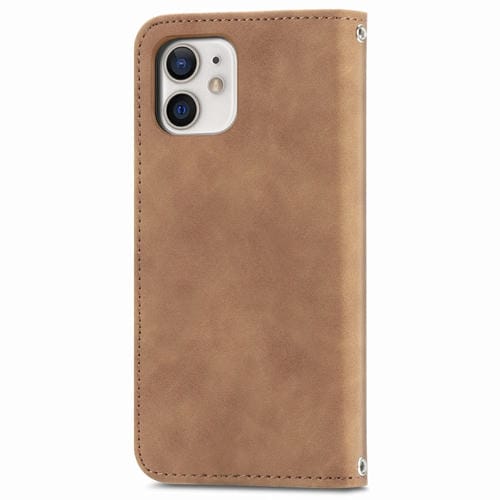 Funda para iPhone 12 Mini Cuero Retro con Tapa Magnética Soporte Ranuras Tarjetas Billetera Marco de Fotos (Brwon)