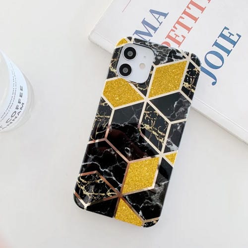 Funda para iPhone 12 Mini TPU Glitter Powder Galvanizado Mármol (Negro)
