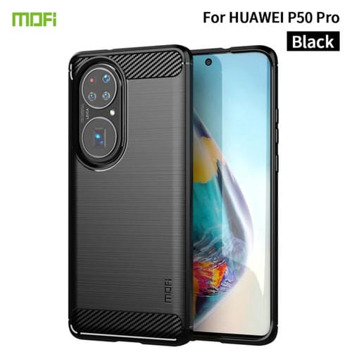Para Huawei P50 Pro Mofi Gentleness Series Textura cepillada Fibra de carbono Soft TPU Case (Negro)