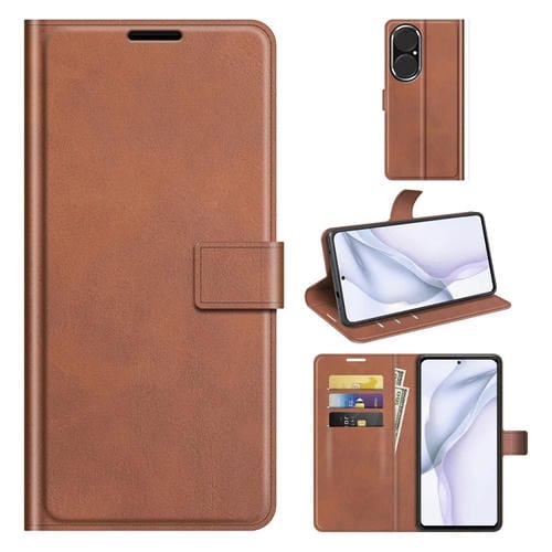 Para Huawei P50 Retro Becerro patrón Hebilla Horizontal Flip Funda de cuero con soporte y tragamonedas y billetera (marrón claro)