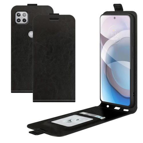 Para MOTOROLA MOTO ONE 5G ACE R64 Textura de una sola funda protectora de cuero vertical, con ranuras para tarjeta y marco de fotos (negro)