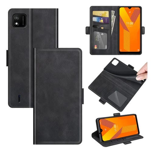 Funda para Wiko Y62 de Cuero con Hebilla Magnética Doble Lado, Soporte y Ranuras para Tarjeta (Negro)