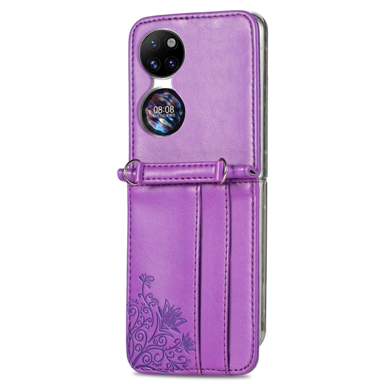 Caja para Teléfono Plegable Huawei P50 con Tarjeta Plegable en Relieve Diagonal (Púrpura)