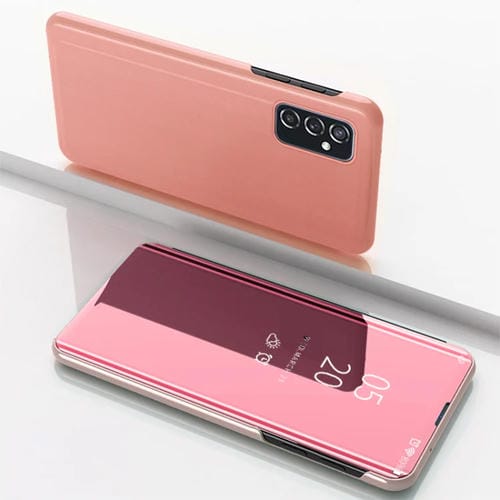 Para Samsung Galaxy M23 espejo plateado Caja de cuero de chancletas horizontales con soporte (oro rosa)