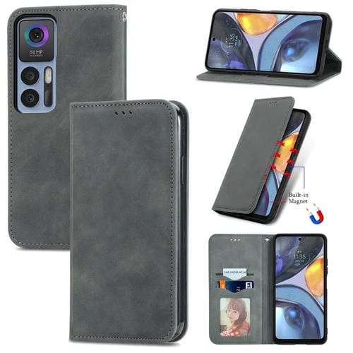 Funda de Cuero Magnética Retro Skin Feel para TCL 30 5G y 30+ 5G (Gris)