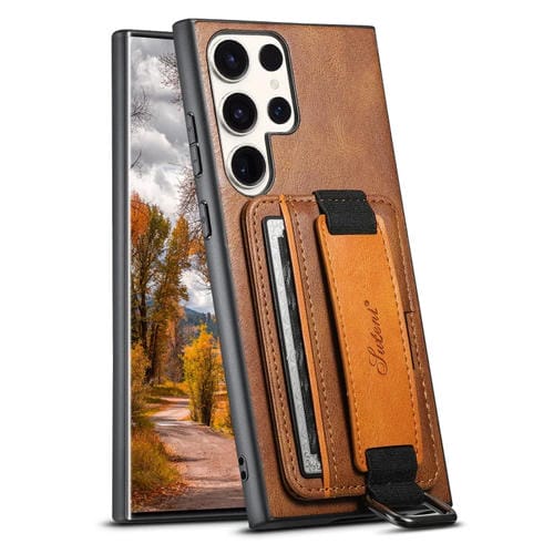 Para Samsung Galaxy S22 Ultra 5G Suteni H13 Tarjeta Monedero Correa de muñeca Titular PU Caja del teléfono (Azul)