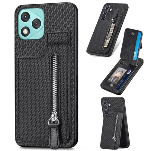 Funda de fibra de carbono con tapa vertical y cremallera para Honor 400 Lite (negro)