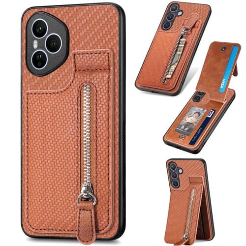 Funda de fibra de carbono con cierre vertical y tapa para Honor 400 Global (marrón)