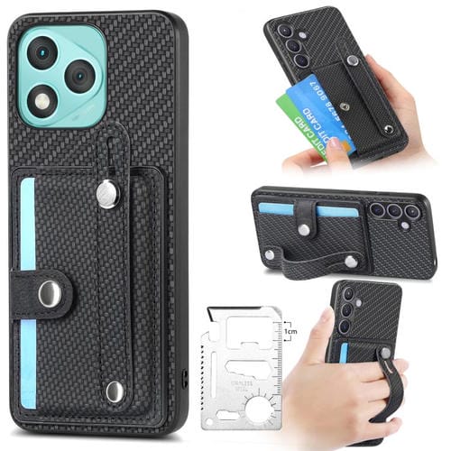 Funda para teléfono con correa de muñeca y soporte para tarjetas, billetera y cuchillo para Honor 400 Lite (negro)