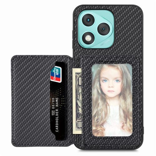 Funda para teléfono con tarjetero magnético de fibra de carbono para Honor 400 Lite (negro)