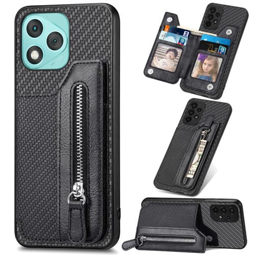 Funda tipo cartera con cremallera horizontal y tapa de fibra de carbono para Honor 400 Lite (negro)