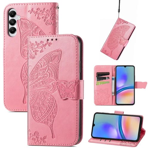 Funda para Teléfono Samsung Galaxy A05S Cuero Relieve Flor Amor y Mariposa (Rosa)