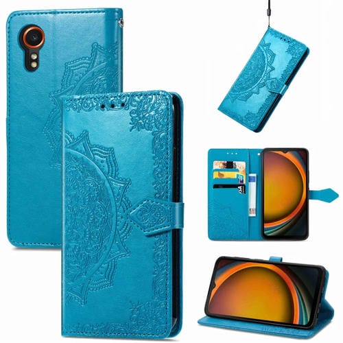 Funda para Teléfono Samsung Galaxy Xcover 7 Cuero Relieve Flores Mandala (Azul)