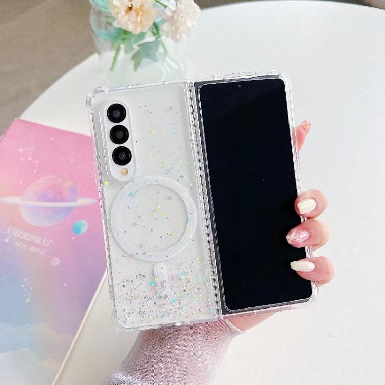Funda protectora de TPU con purpurina Magsafe para Samsung Galaxy Z Fold6 (blanca)