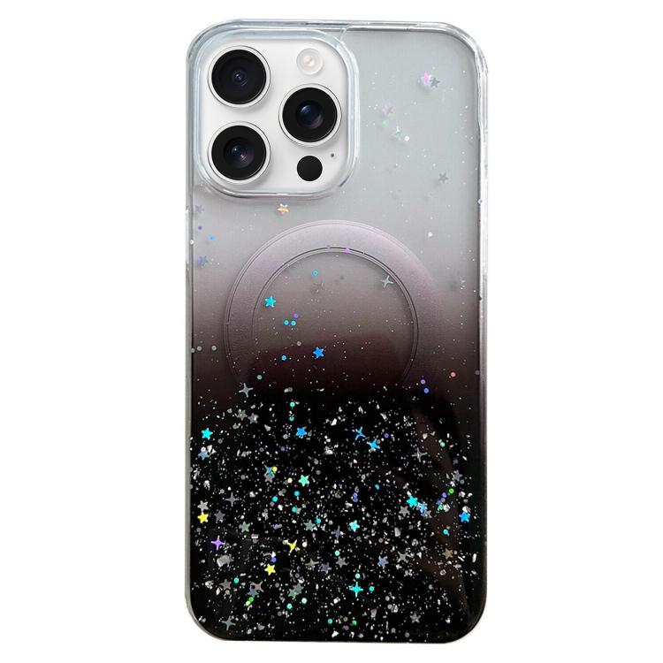 Funda híbrida de TPU transparente con purpurina MagSafe para iPhone 16 Pro (negra)