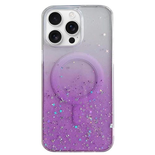 Funda híbrida de TPU transparente con purpurina MagSafe para iPhone 16 Pro (morada)