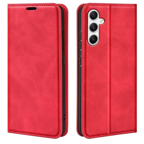 Funda para Samsung Galaxy A35 Cuero con Succión Magnética Piel Retro (Rojo)