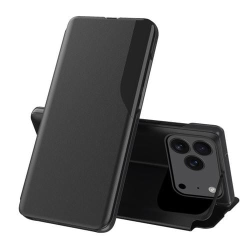 Funda de cuero con tapa y pantalla lateral para iPhone 17 Pro Max (negra)